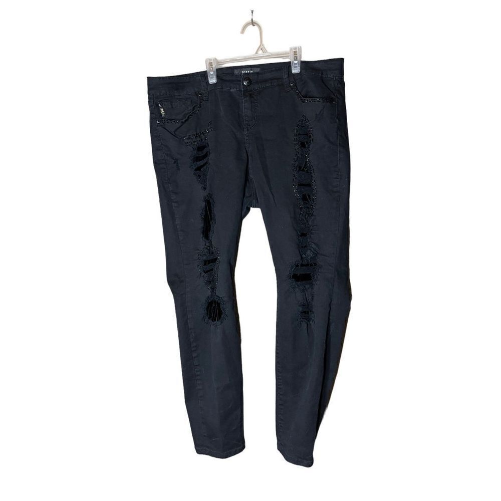 Torrid Premium Distressed Skinny Black Jeans‎ Size 18